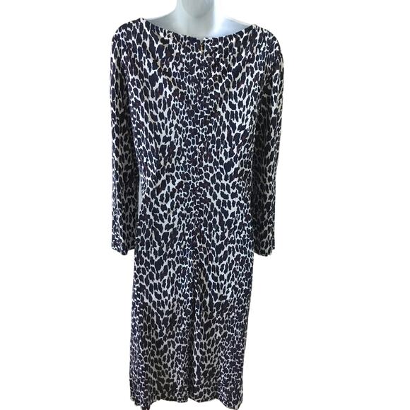 Tory Burch Dress Leopard Print Navy Ruched Waist Stretch Above Knee Size M - Picture 2 of 8